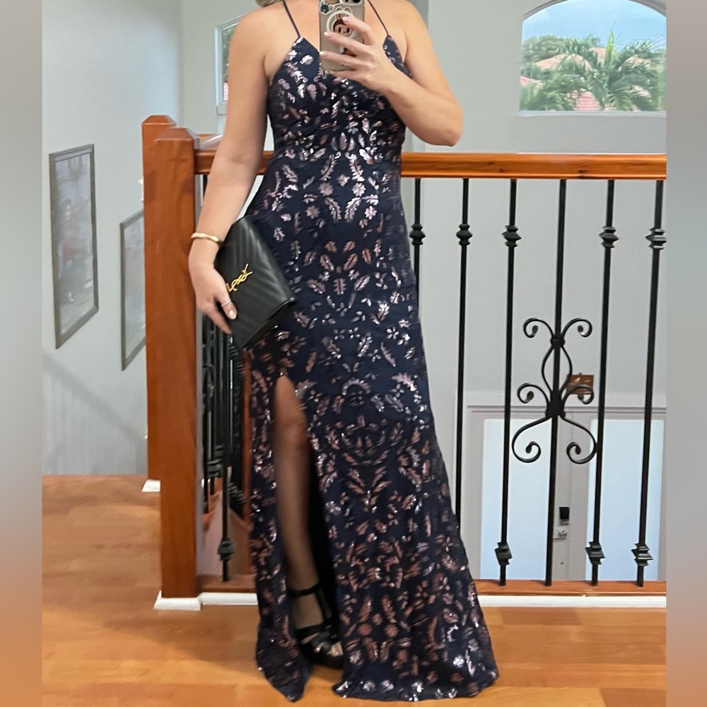 Queen for the Night Navy Blue Sequin Lace-Up
Mermaid Maxi Dress - Picture 8 of 8